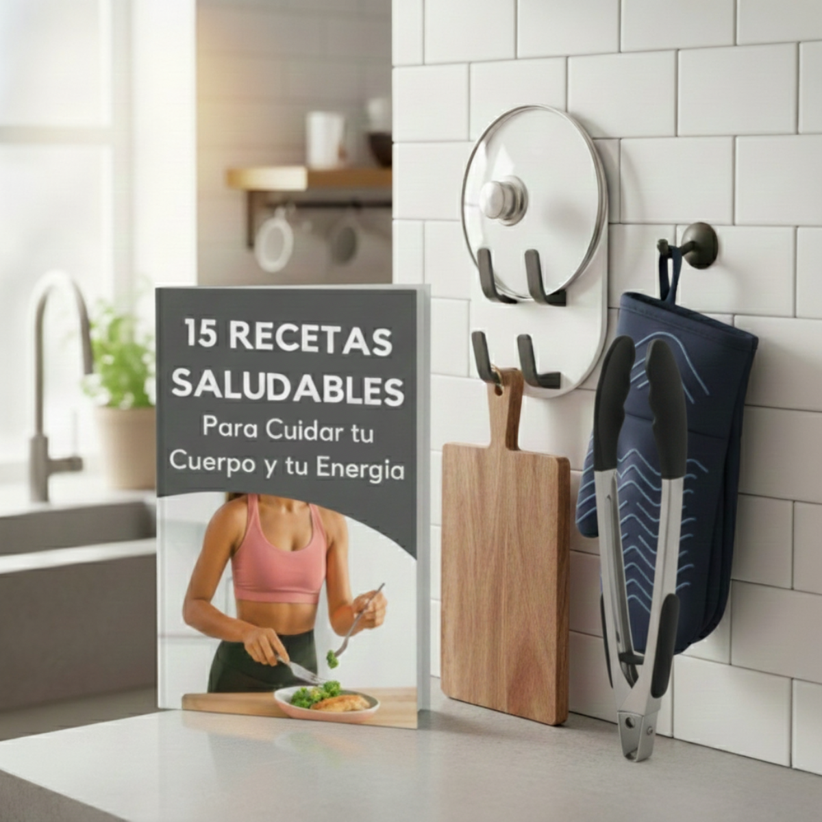 Combo PureCook: Ebook "15 Recetas Saludables" + Pinzas + Organizador Magnético + Guante Térmico PureCook + Tabla de Cortar