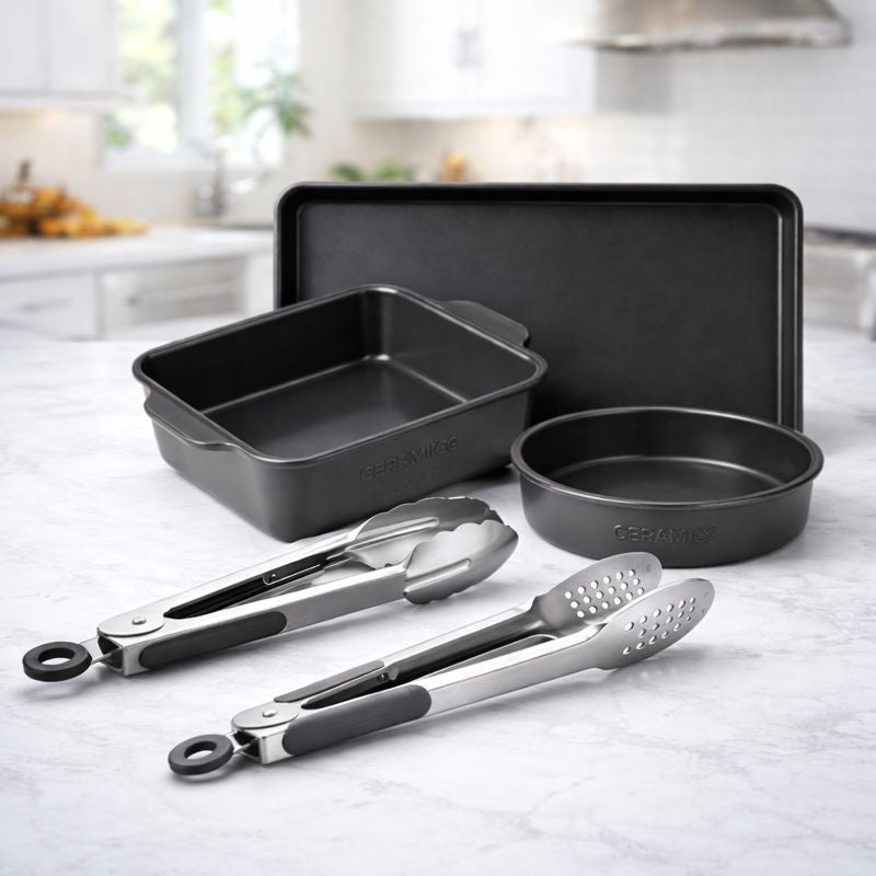 Combo OvenAir: Pack Bandejas Cerámicas Premium + Pinzas de Cocina de Acero Inoxidable