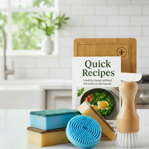 Combo ZenCook: Tabla de Cortar + Ebook "Recetas Rapidas" + Esponjas + Cepillos